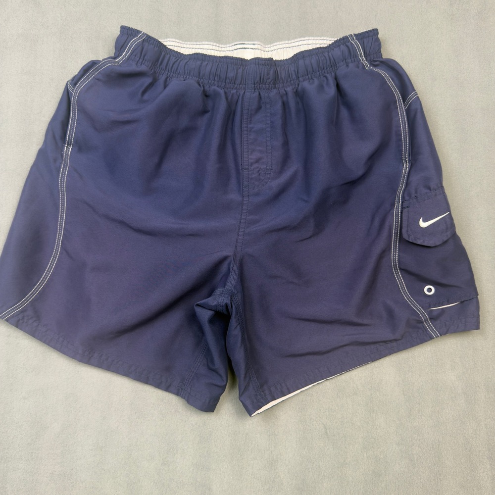 Nike Mens Swim Trunks Navy Blue Cargo Pocket Mesh Lined Large RN37966